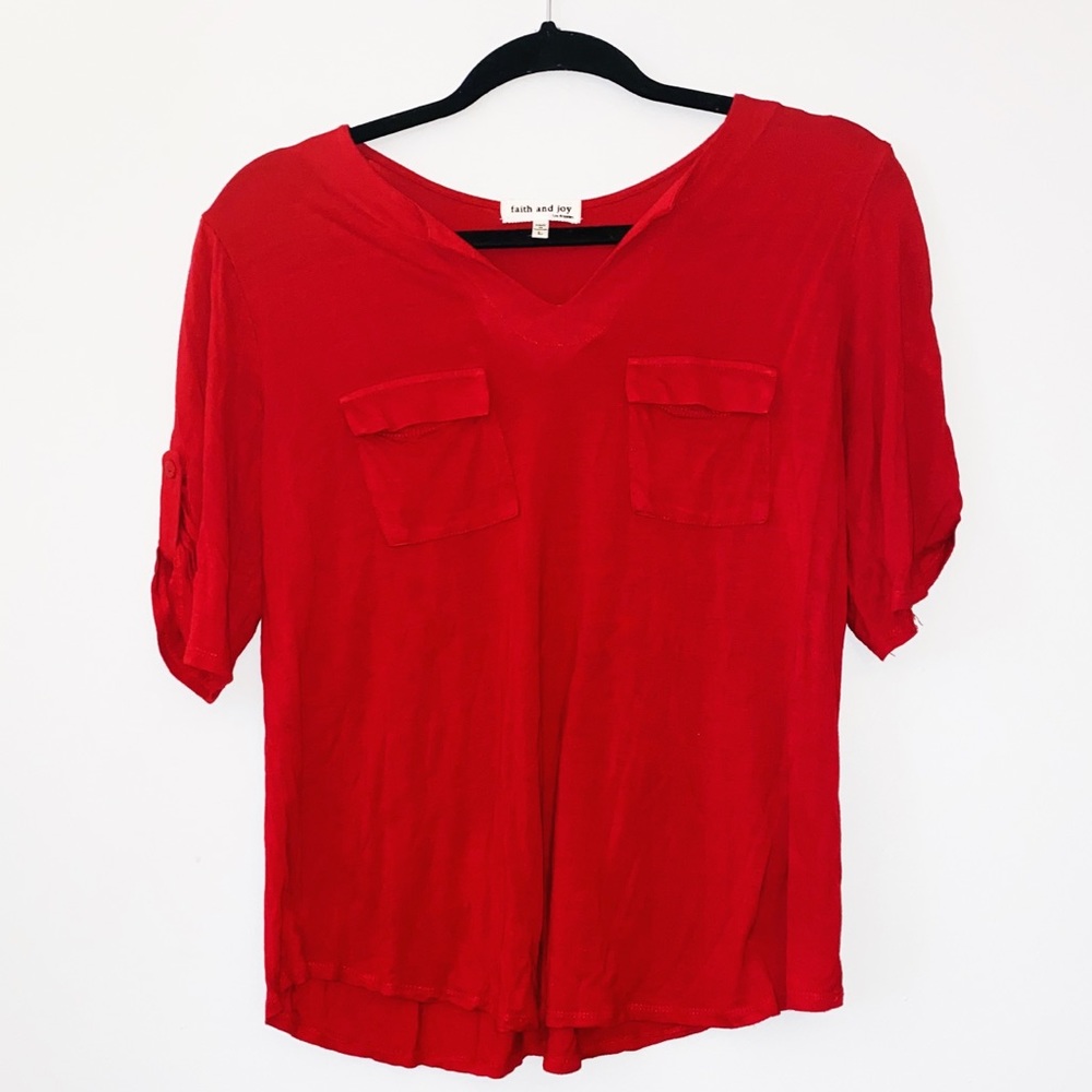 Faith & Joy Red Knit Tunic Top with Pockets